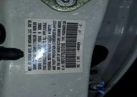 2020 Honda Civic Exl z USA, uszkodzony, nr VIN 19XFC1F75LE013155